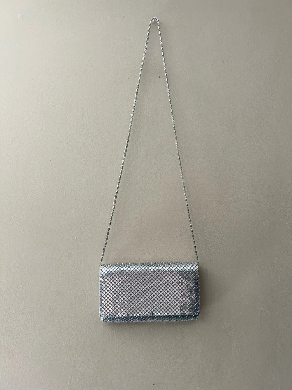Gunne Sax by Jessica McClintock  metal silver mesh evening bag with silver chain